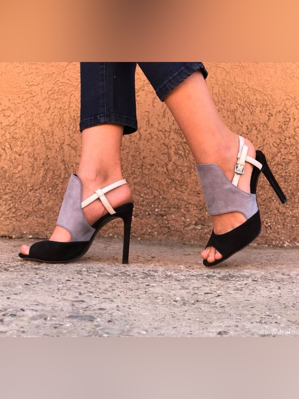 Zara Colorblock Suede Peep-Toe Slingback Stiletto Heels Black/Gray – EU 39 - Picture 11 of 11